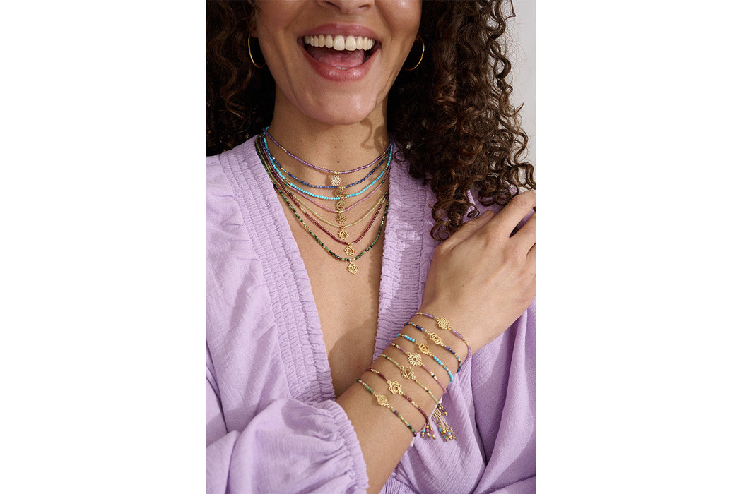 Pink Tourmaline & Malachite Gold Heart Chakra Necklace