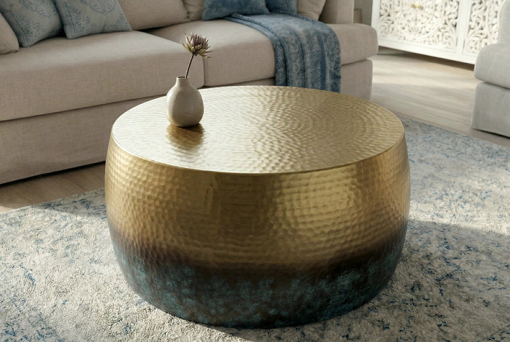 Round Coffee Table Orient 60cm Gold Blue