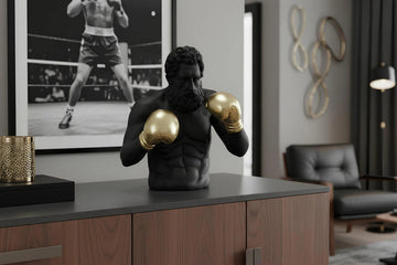 Decoration Figurine Boxer 48cm Polyresin Black Gold