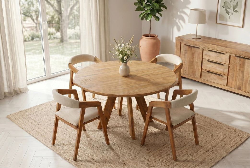 Round Dining Table Art Wood 120cm Mango Wood Brown