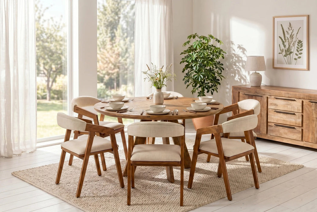 Round Dining Table Art Wood 140cm Mango Wood Brown