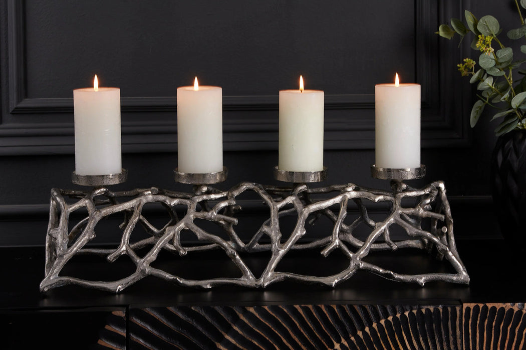 Candle Holder Abstract 60cm Metal Silver For 4 Candles