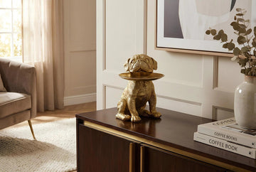 Decoration Figurine Bulldog 32cm Polyresin Gold Money Box & Tray