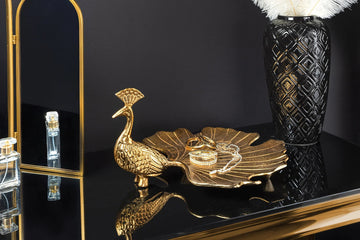Decorative Platter Peacock 37cm Metal Gold
