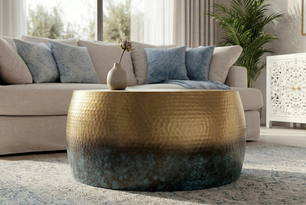 Round Coffee Table Orient 60cm Gold Blue