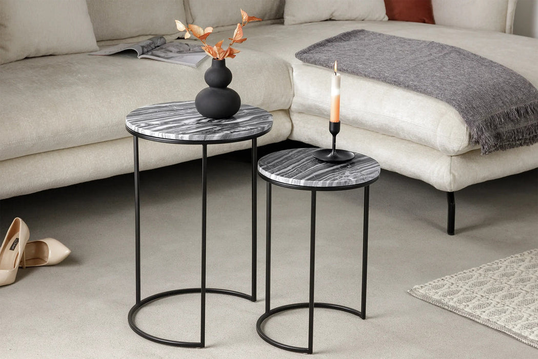 Set Of Two Round Side Tables Elements 45cm/55cm Marble Grey