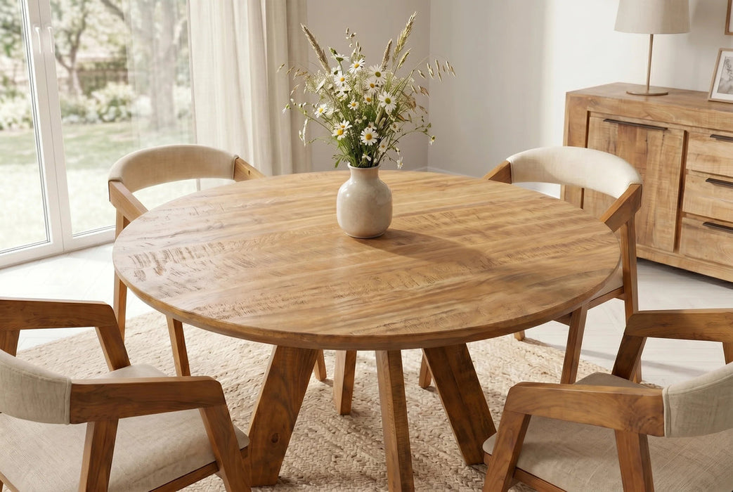 Round Dining Table Art Wood 120cm Mango Wood Brown