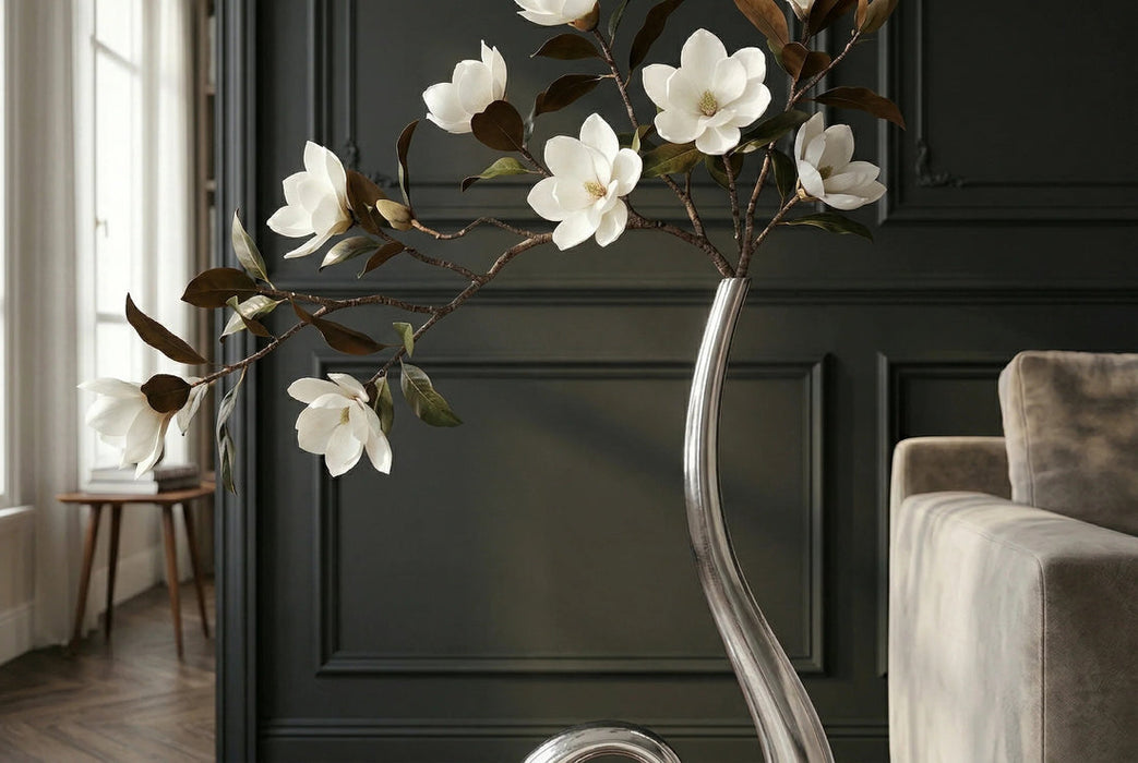 Vase Wave 106cm Metal Silver