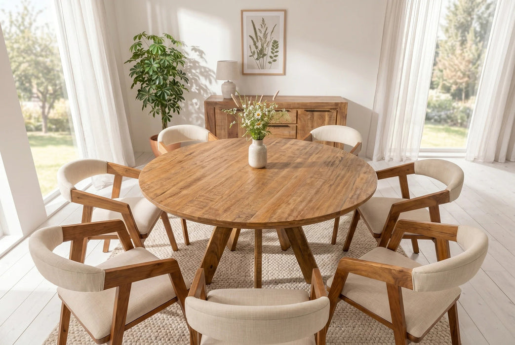 Round Dining Table Art Wood 140cm Mango Wood Brown