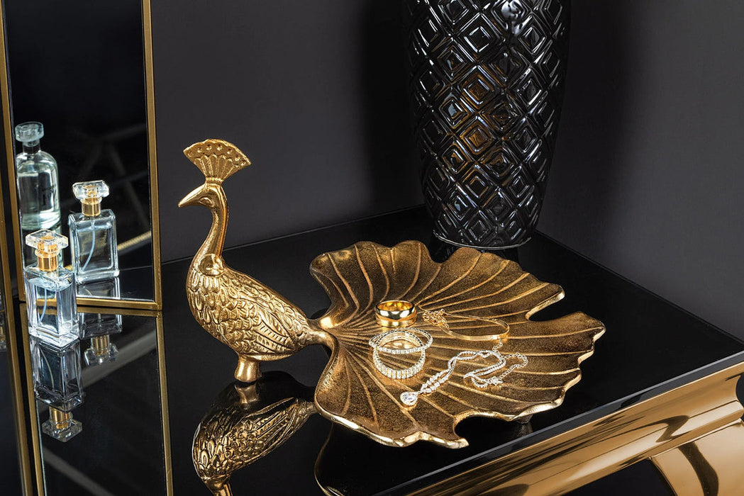 Decorative Platter Peacock 37cm Metal Gold