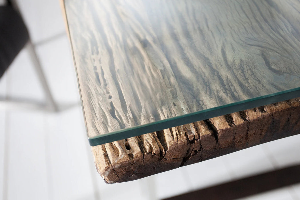 Dining Table Barracuda 200cm Recycled Teak Wood Brown With Glass Top