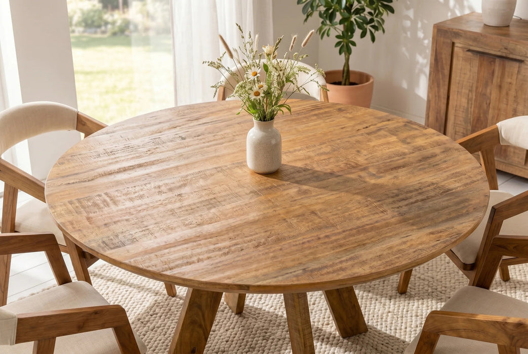 Round Dining Table Art Wood 140cm Mango Wood Brown