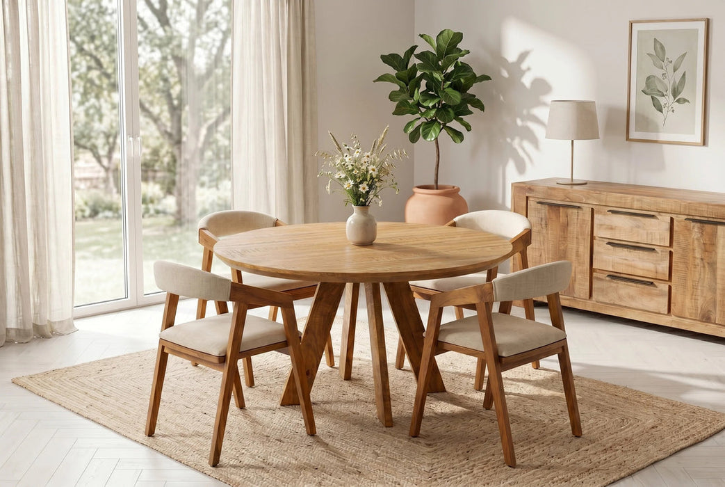 Round Dining Table Art Wood 120cm Mango Wood Brown