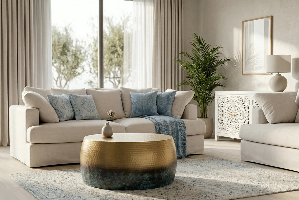 Round Coffee Table Orient 60cm Gold Blue