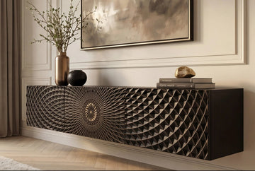 Floating TV Stand Illusion 160cm Mango Wood Black 3D Effect