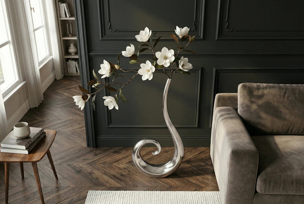 Vase Wave 106cm Metal Silver