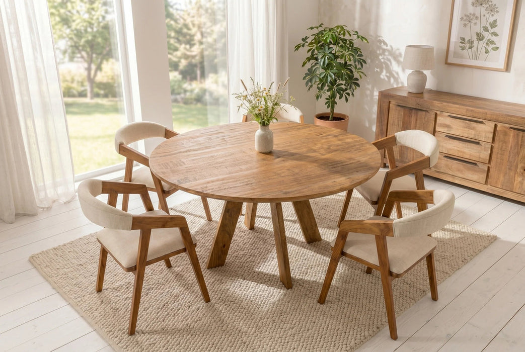 Round Dining Table Art Wood 140cm Mango Wood Brown