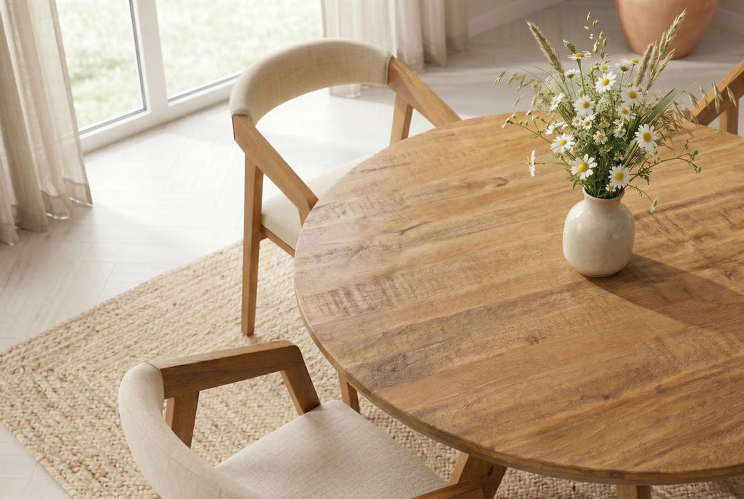 Round Dining Table Art Wood 120cm Mango Wood Brown