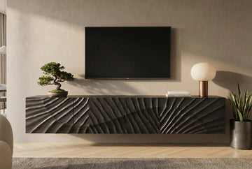 Floating TV Stand Fossil 200cm Mango Wood Black