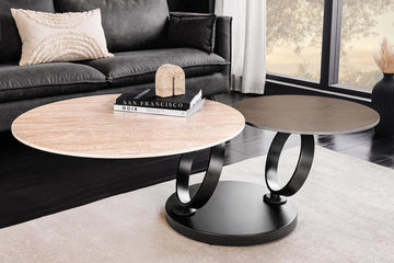 Rotating Coffee Table Axis 80-133cm Ceramic Travertine & Rust