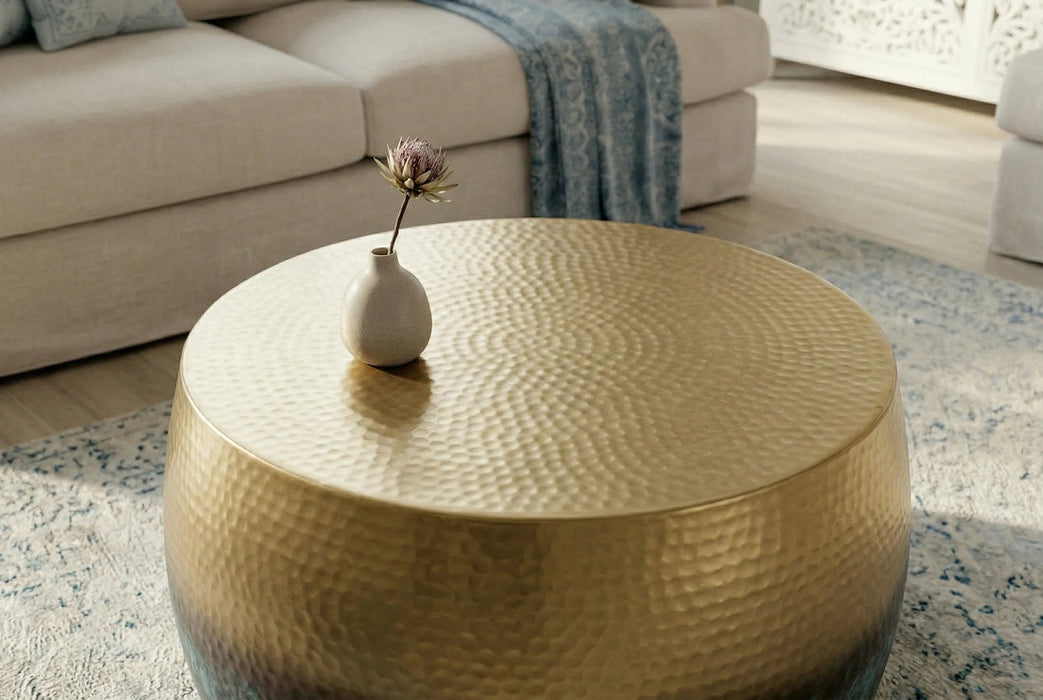 Round Coffee Table Orient 60cm Gold Blue