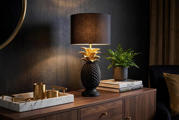Table Lamp Pineapple 47cm Polyresin Gold Black