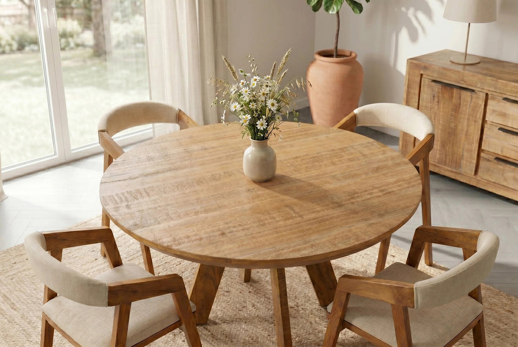 Round Dining Table Art Wood 120cm Mango Wood Brown