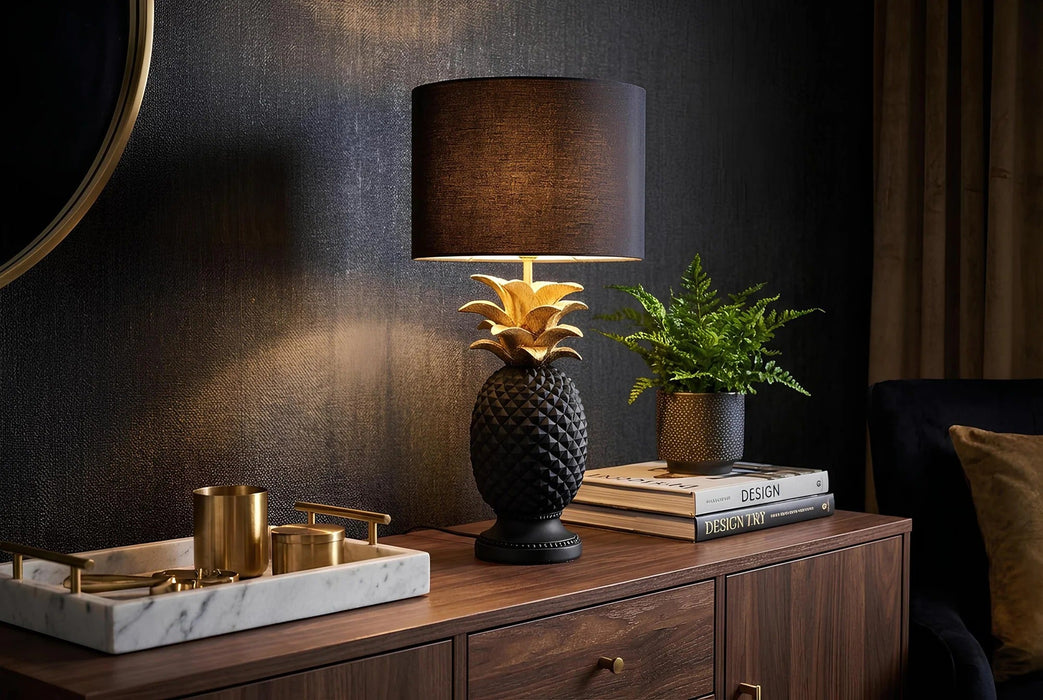 Table Lamp Pineapple 47cm Polyresin Gold Black