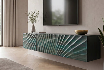 Floating TV Stand Fossil 160cm Mango Wood Turquoise 3D Effect
