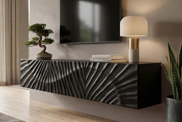 Floating TV Stand Fossil 160cm Mango Wood Black