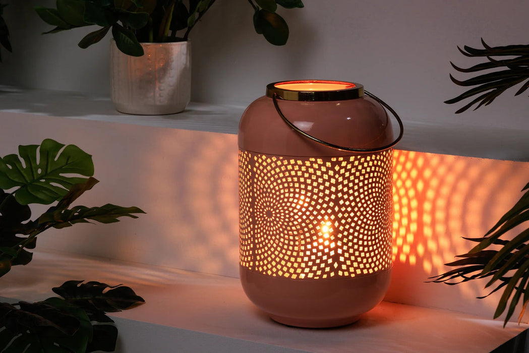 Lantern Candlelight 30cm Metal Pink