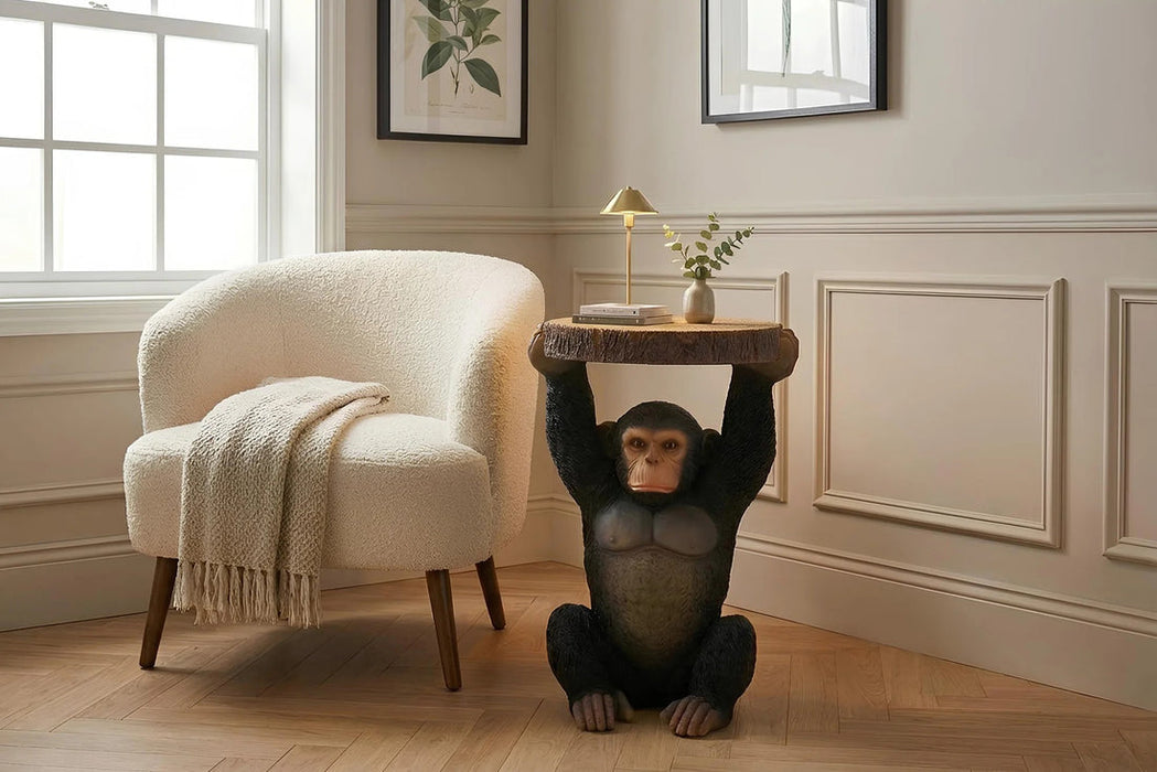 Round Side Table Monkey 52cm Polyresin