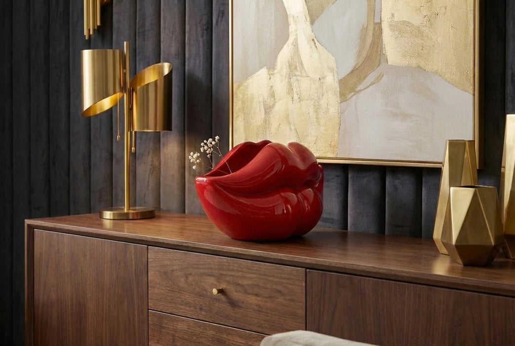 Decorative Vase Lip 56cm Polyresin Red