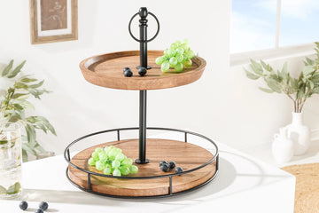 Two Tier Cake Stand Pure Nature 38cm Mango Wood Natural