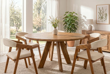 Round Dining Table Art Wood 140cm Mango Wood Brown