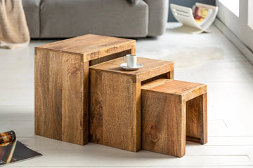Set Of Three Side Tables Makassar 29cm/37cm/45cm Mango Wood Natural