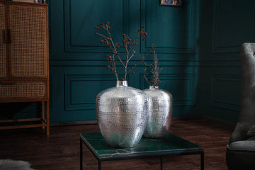 Set Of Two Vases Oriental 27cm/33cm Metal Silver