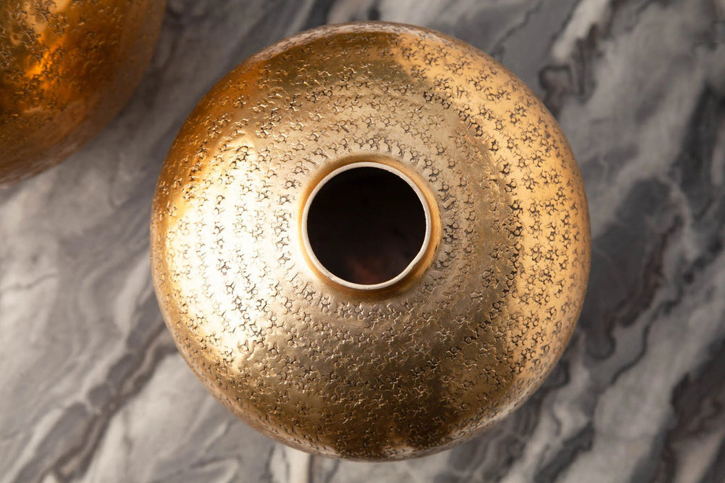 Set Of Two Vases Oriental 27cm/33cm Metal Gold