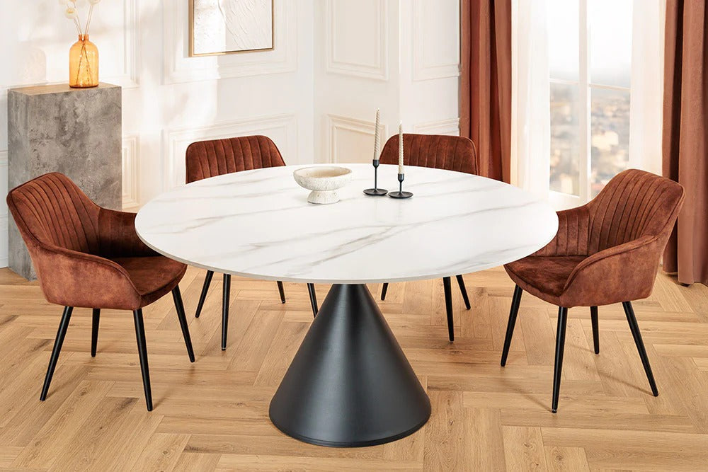 Round Dining Table Signature 135cm Ceramic White Metal Black