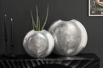 Set Of Two Vases Oriental 30cm/40cm Metal Silver