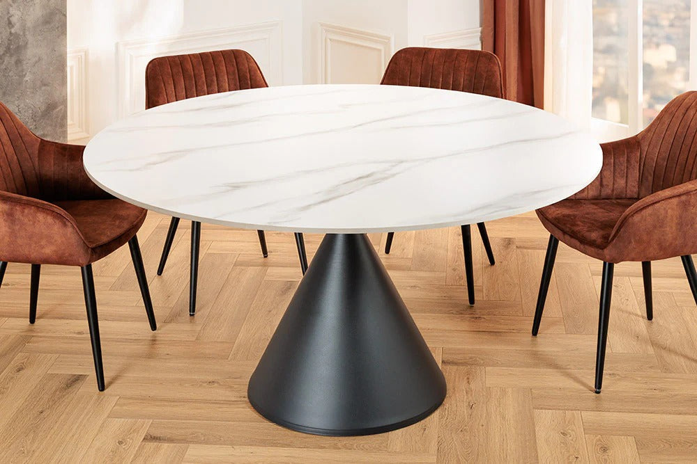 Round Dining Table Signature 135cm Ceramic White Metal Black