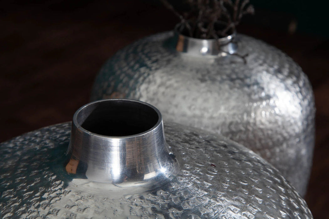 Set Of Two Vases Oriental 27cm/33cm Metal Silver