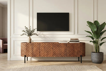 TV Stand Adlon 200cm Mango Wood Brown 3D Effect