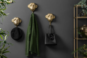 Set Of Three Coat Hooks Three Apes 25cm Metal Gold