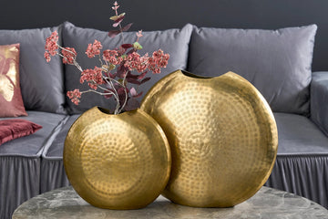 Set Of Two Vases Oriental 30cm/40cm Metal Gold