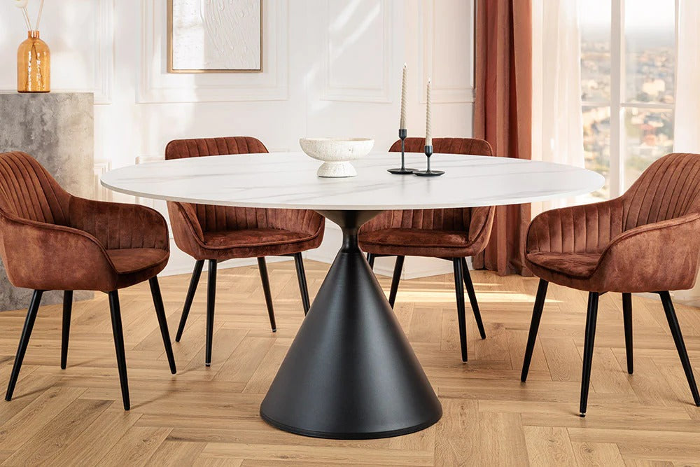 Round Dining Table Signature 135cm Ceramic White Metal Black