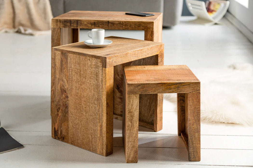 Set Of Three Side Tables Makassar 29cm/37cm/45cm Mango Wood Natural