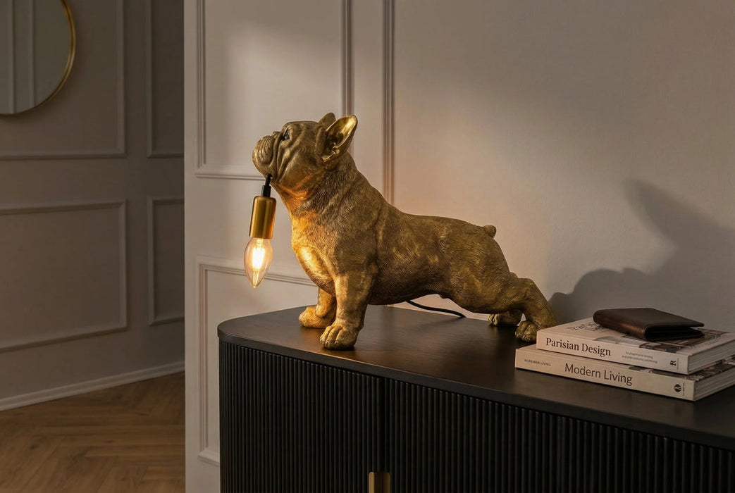 Table Lamp Bulldog 35cm Polyresin Gold