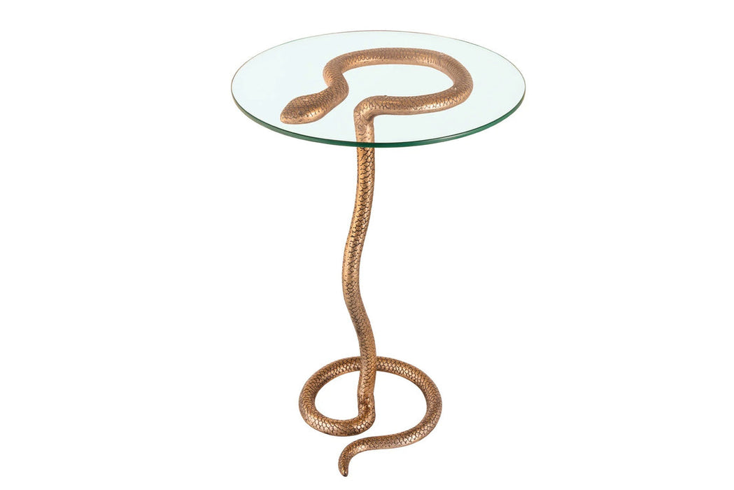 Round Side Table Wildlife Snake 62cm Glass Metal Copper