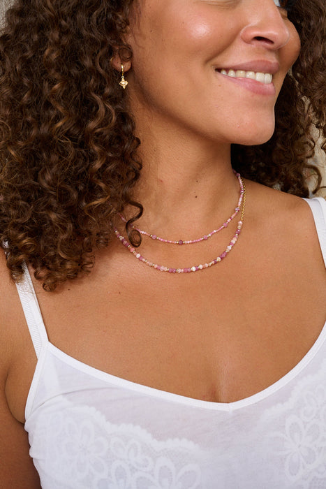 Posey Pink Tourmaline Mix Gold Necklace
